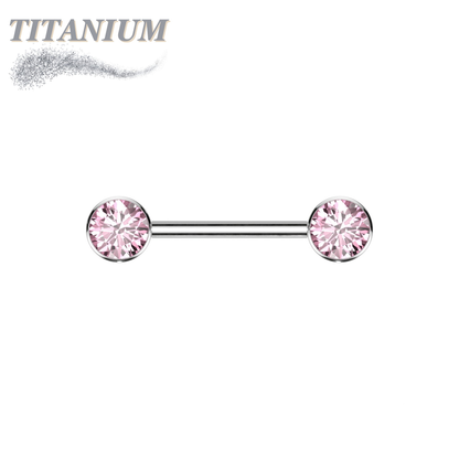 Titanium Threadless Nipple Barbell w/ Forward Facing CZ Bezel Set Ends