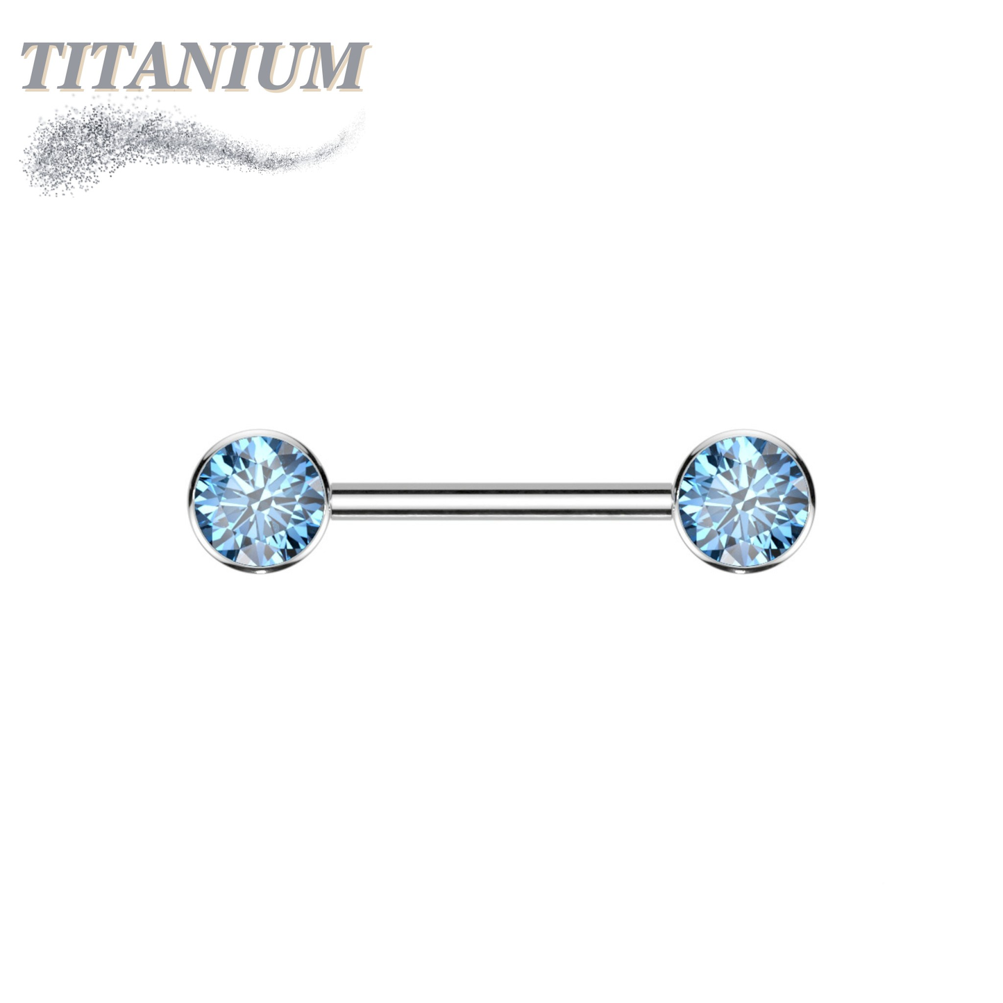Titanium Threadless Nipple Barbell w/ Forward Facing CZ Bezel Set Ends