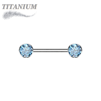Titanium Threadless Nipple Barbell w/ Forward Facing CZ Bezel Set Ends