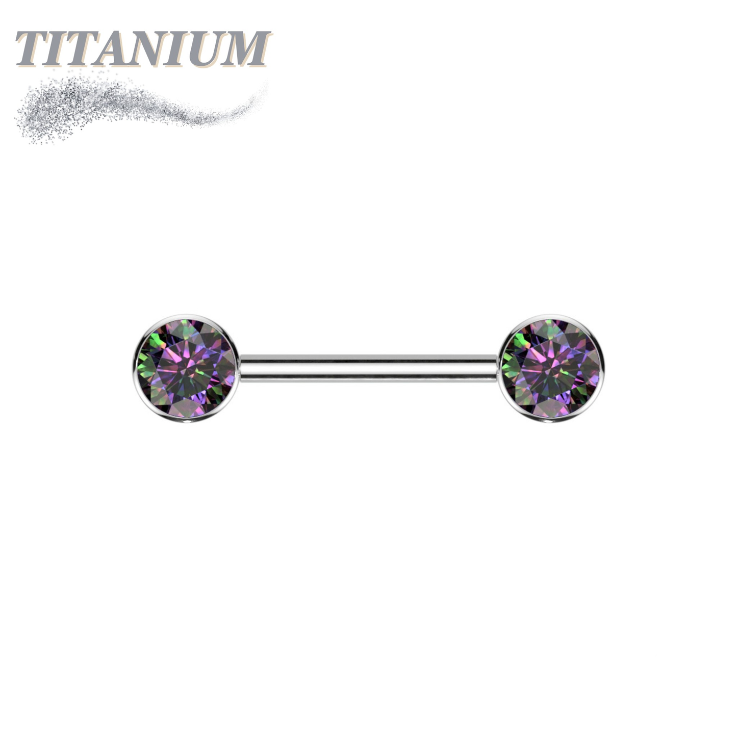 Titanium Threadless Nipple Barbell w/ Forward Facing CZ Bezel Set Ends