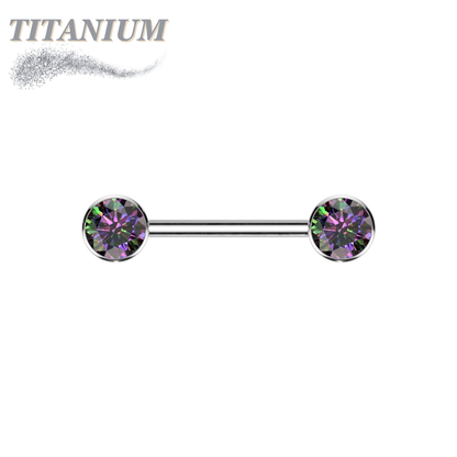Titanium Threadless Nipple Barbell w/ Forward Facing CZ Bezel Set Ends