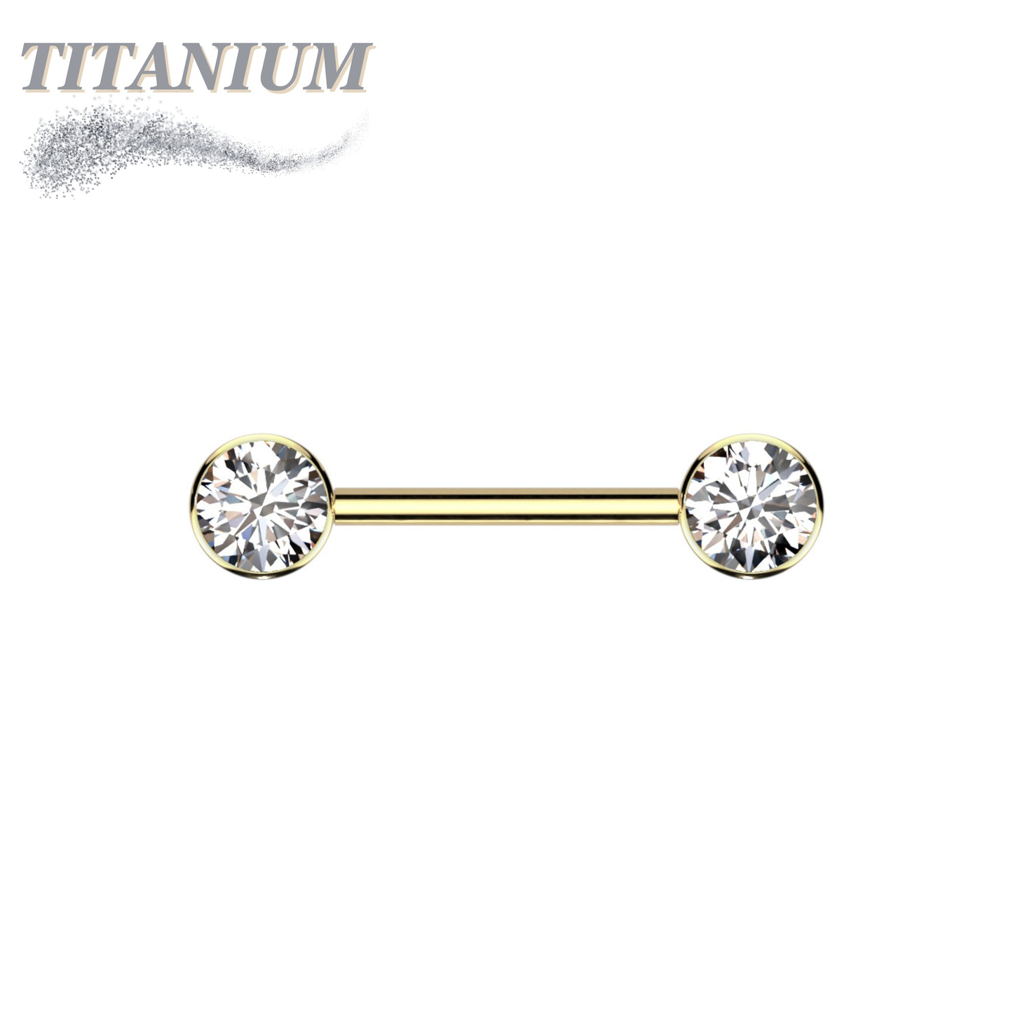 Titanium Threadless Nipple Barbell w/ Forward Facing CZ Bezel Set Ends