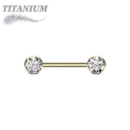 Titanium Threadless Nipple Barbell w/ Forward Facing CZ Bezel Set Ends