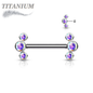 Titanium Threadless Nipple Barbell with 3 Bezel Set CZ Curved Ends