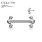 Titanium Threadless Nipple Barbell with 3 Bezel Set CZ Curved Ends