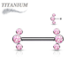 Titanium Threadless Nipple Barbell with 3 Bezel Set CZ Curved Ends