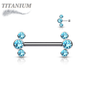 Titanium Threadless Nipple Barbell with 3 Bezel Set CZ Curved Ends