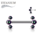 Titanium Threadless Nipple Barbell with 3 Bezel Set CZ Curved Ends