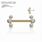 Titanium Threadless Nipple Barbell with 3 Bezel Set CZ Curved Ends