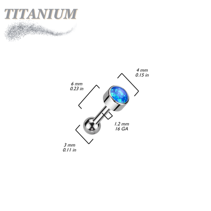 Titanium Threadless Cartilage Barbell with Premium Round Bezel Set Opal