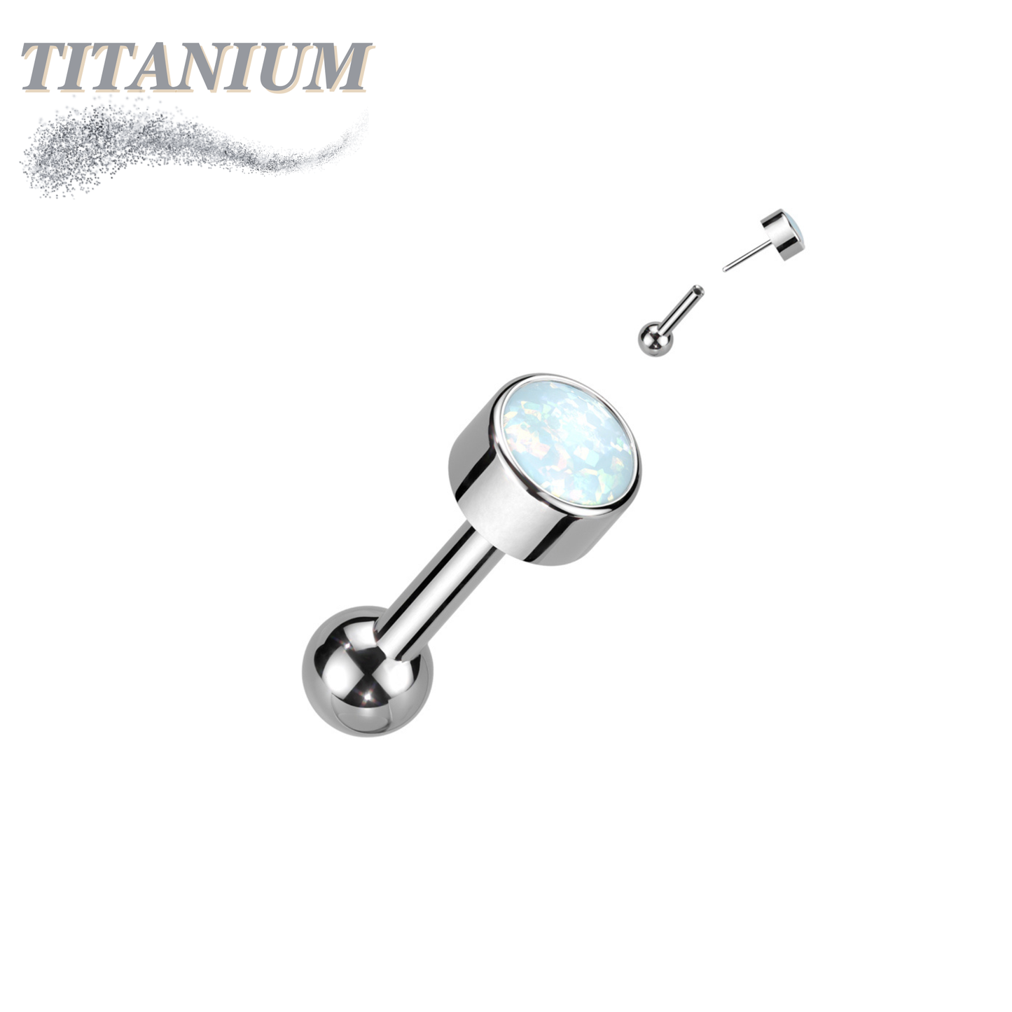 Titanium Threadless Cartilage Barbell with Premium Round Bezel Set Opal