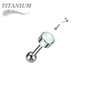 Titanium Threadless Cartilage Barbell with Premium Round Bezel Set Opal