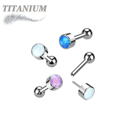 Titanium Threadless Cartilage Barbell with Premium Round Bezel Set Opal