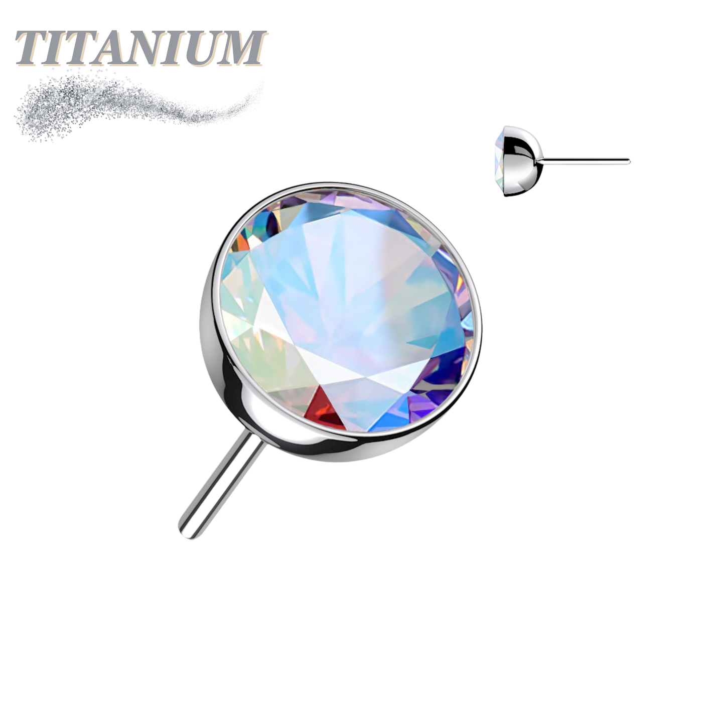 Titanium Threadless Zircon Bezel Set Gem (Top Only)