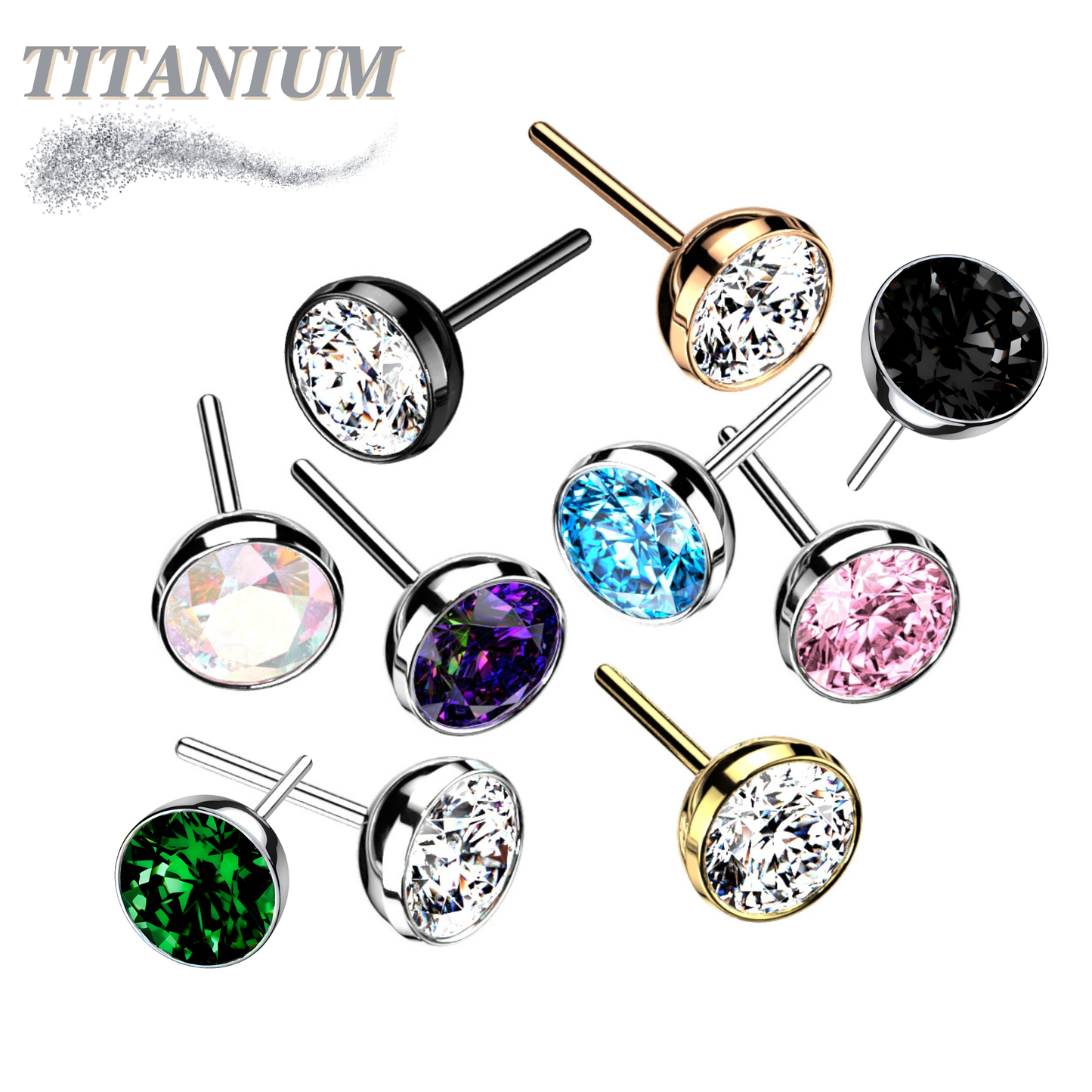 Titanium Threadless Zircon Bezel Set Gem (Top Only)