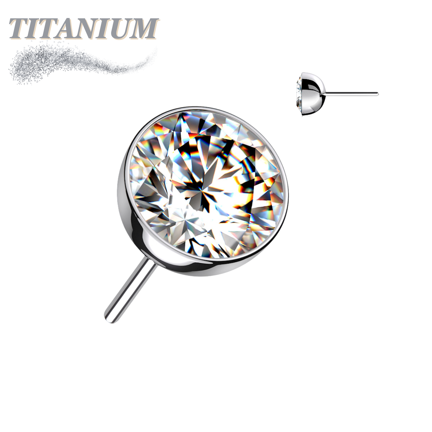 Titanium Threadless Zircon Bezel Set Gem (Top Only)