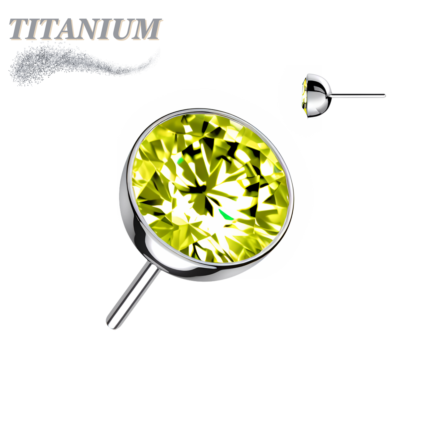 Titanium Threadless Zircon Bezel Set Gem (Top Only)