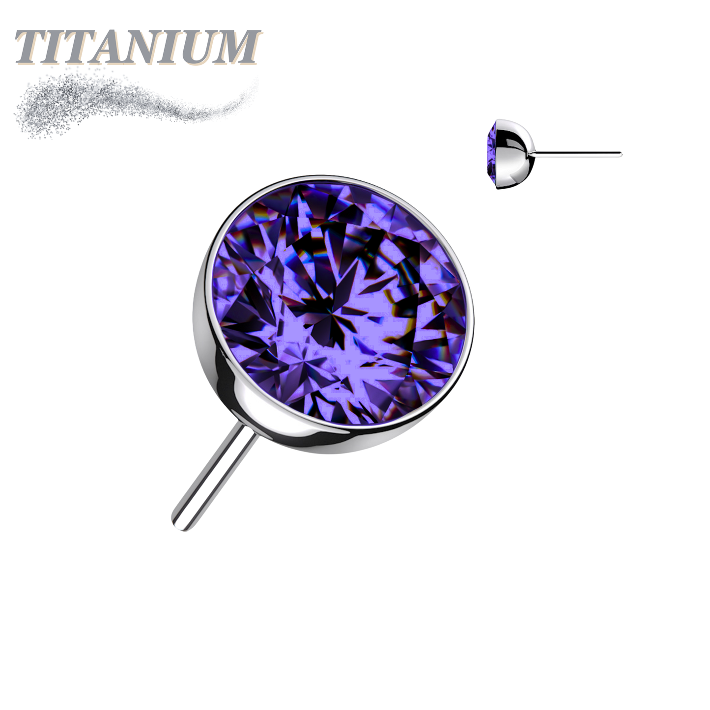 Titanium Threadless Zircon Bezel Set Gem (Top Only)