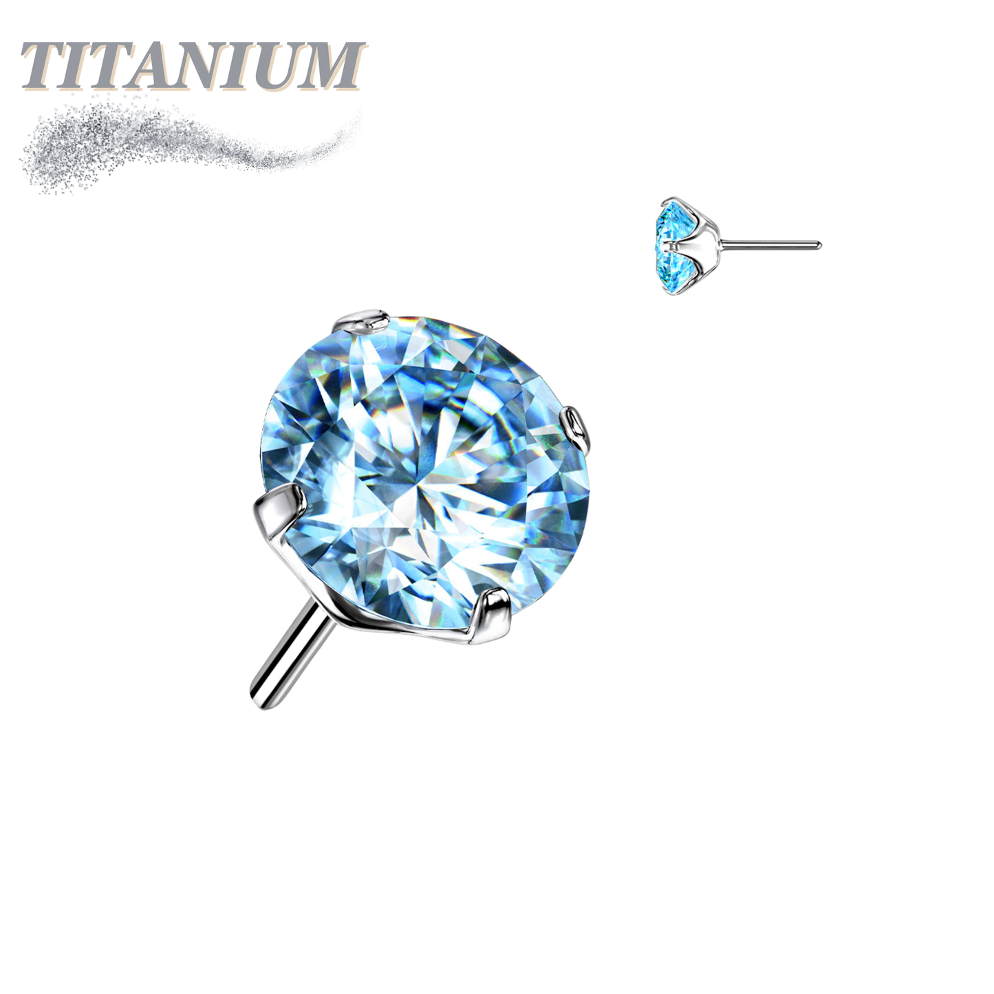 Titanium Threadless Zircon Prong Gem (Top Only)