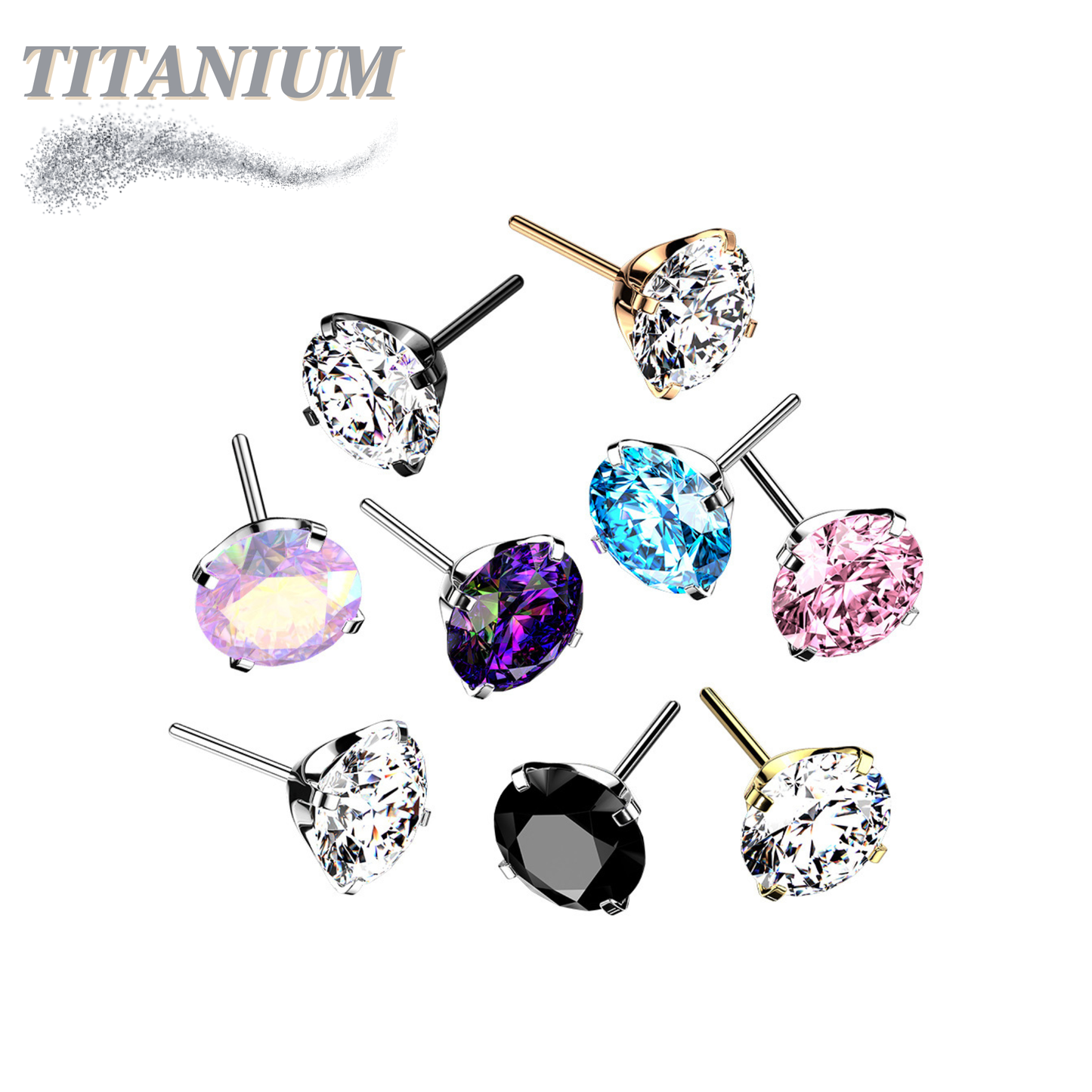 Titanium Threadless Zircon Prong Gem (Top Only)