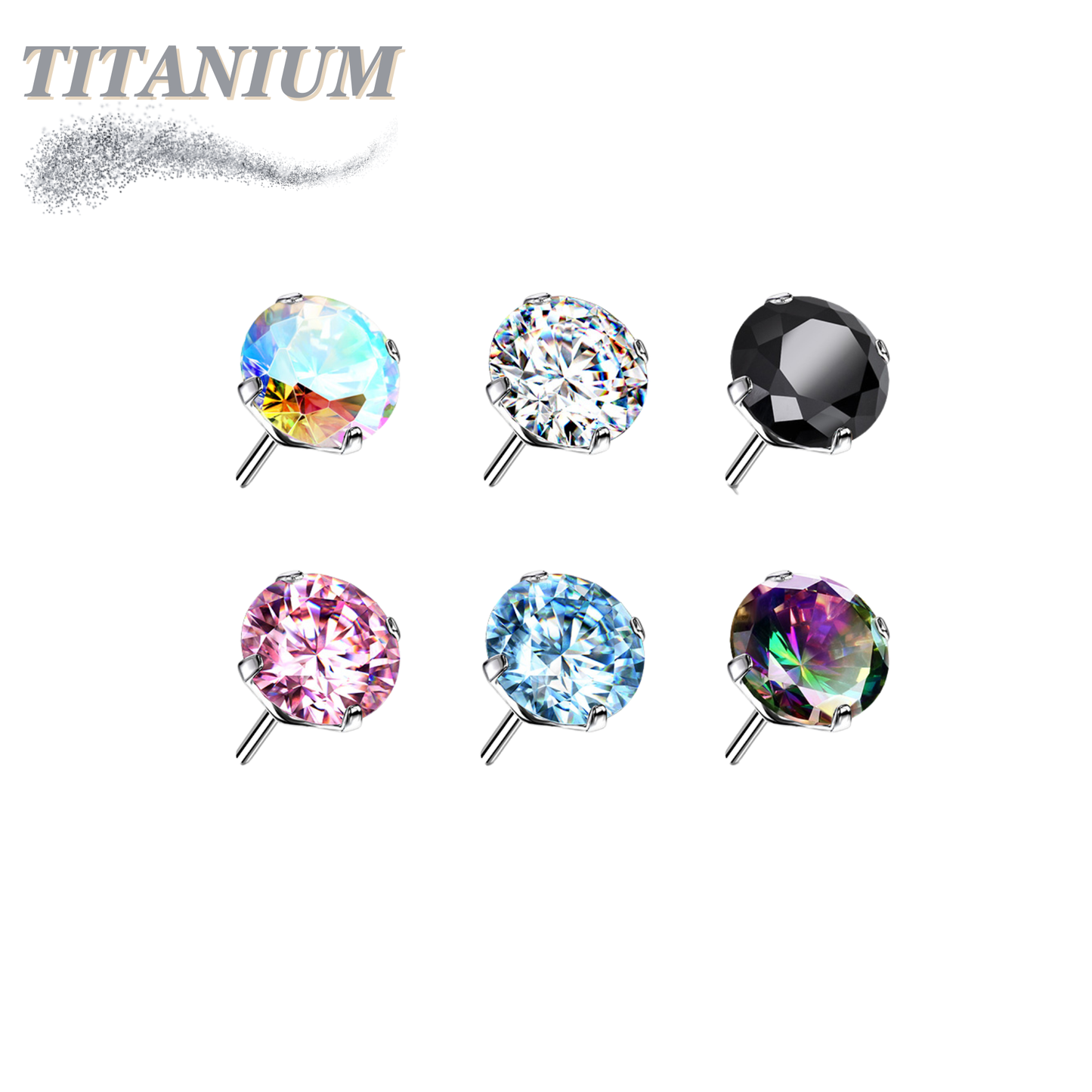Titanium Threadless Zircon Prong Gem (Top Only)