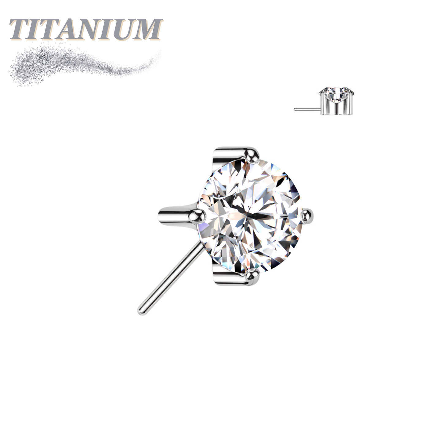 Titanium Threadless Zircon Prong Gem - Front Facing (Top Only)
