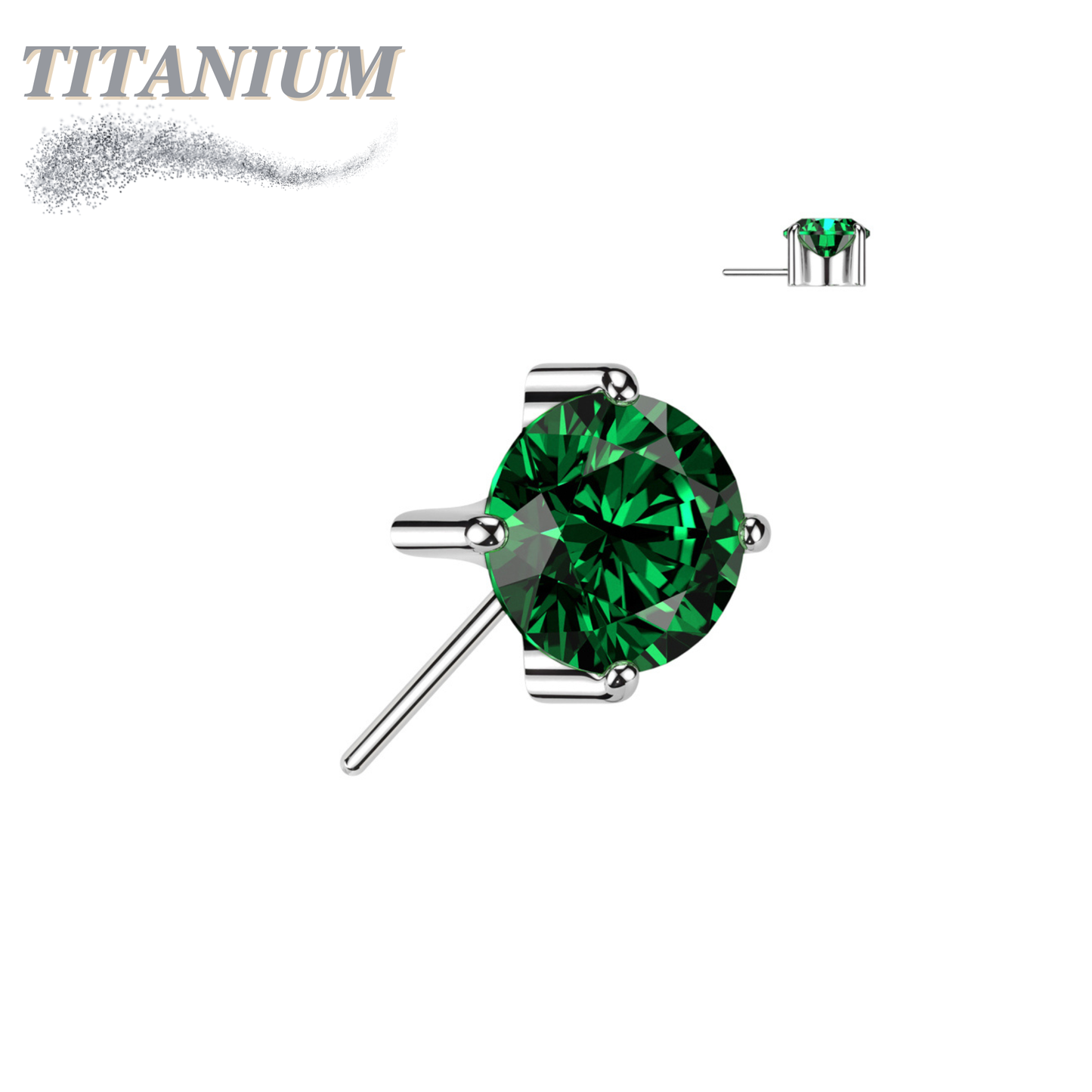 Titanium Threadless Zircon Prong Gem - Front Facing (Top Only)