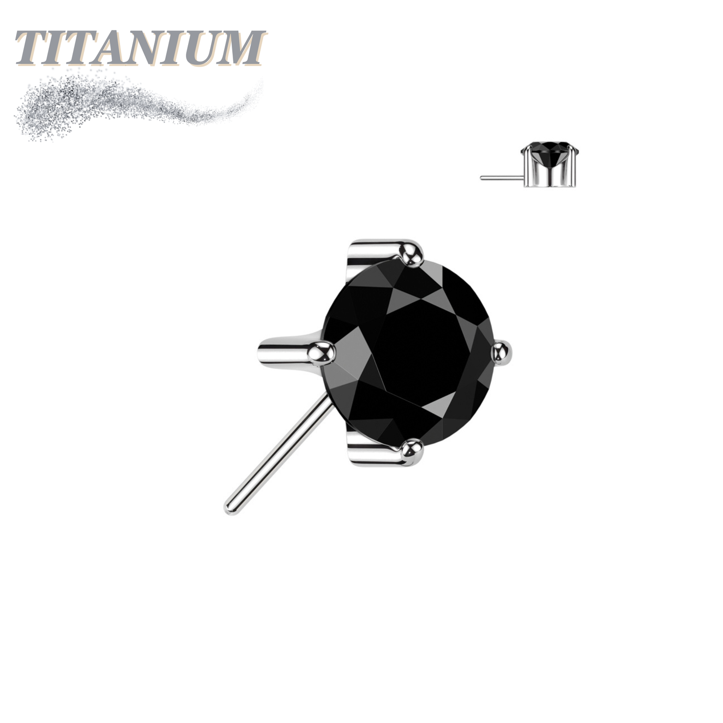 Titanium Threadless Zircon Prong Gem - Front Facing (Top Only)