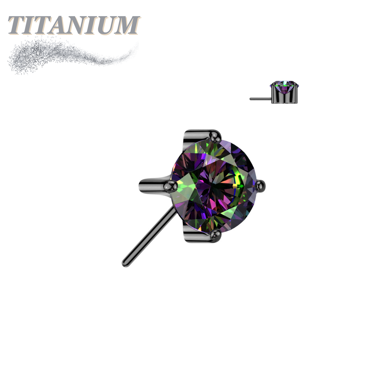 Titanium Threadless Zircon Prong Gem - Front Facing (Top Only)
