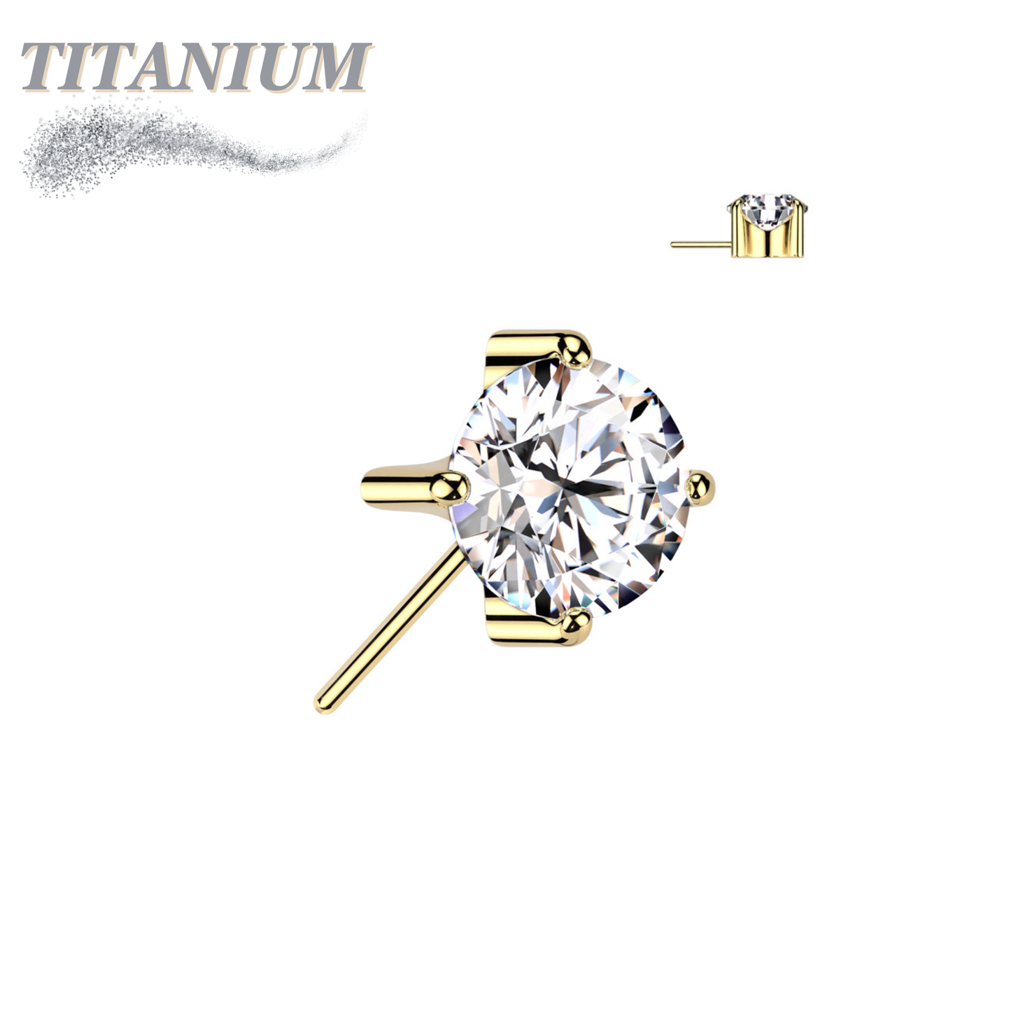 Titanium Threadless Zircon Prong Gem - Front Facing (Top Only)