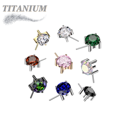 Titanium Threadless Zircon Prong Gem - Front Facing (Top Only)