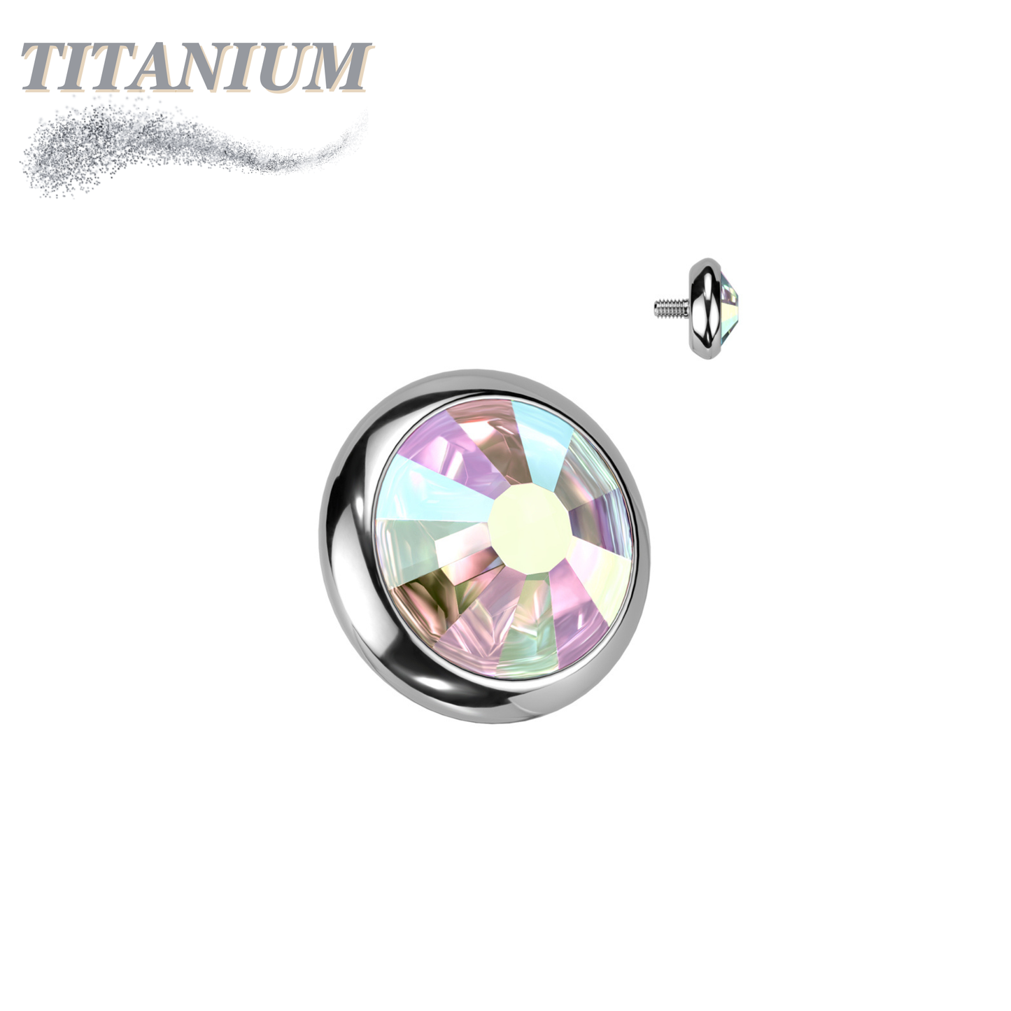 Titanium Internally Threaded Bezel Set Flat Gem (Top Only)