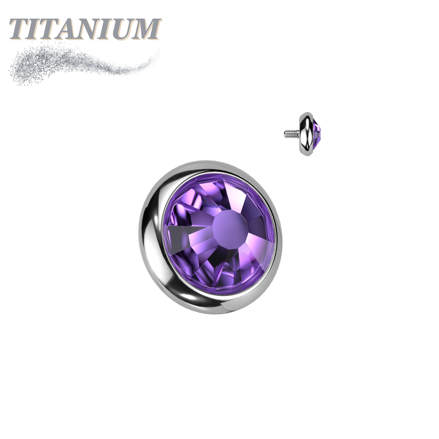 Titanium Internally Threaded Bezel Set Flat Gem (Top Only)