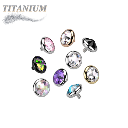 Internally Threaded Titanium Bezel Set Flat Gem Tops for Dermals/Labrets