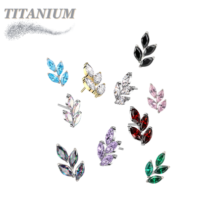 Titanium Threadless CZ Marquise Leaf (Top Only)