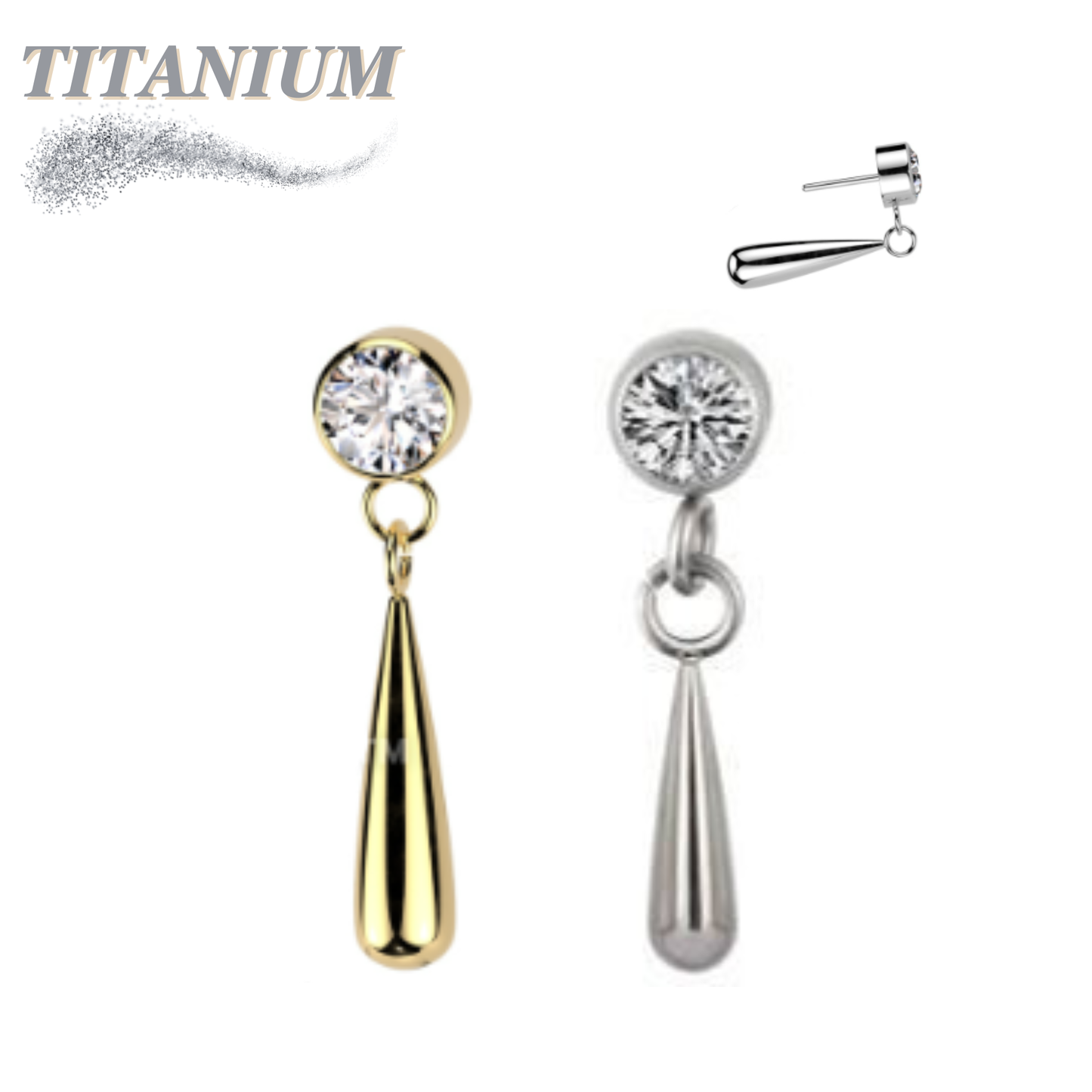 Titanium Threadless Bezel with Teardrop Dangle (Top Only)