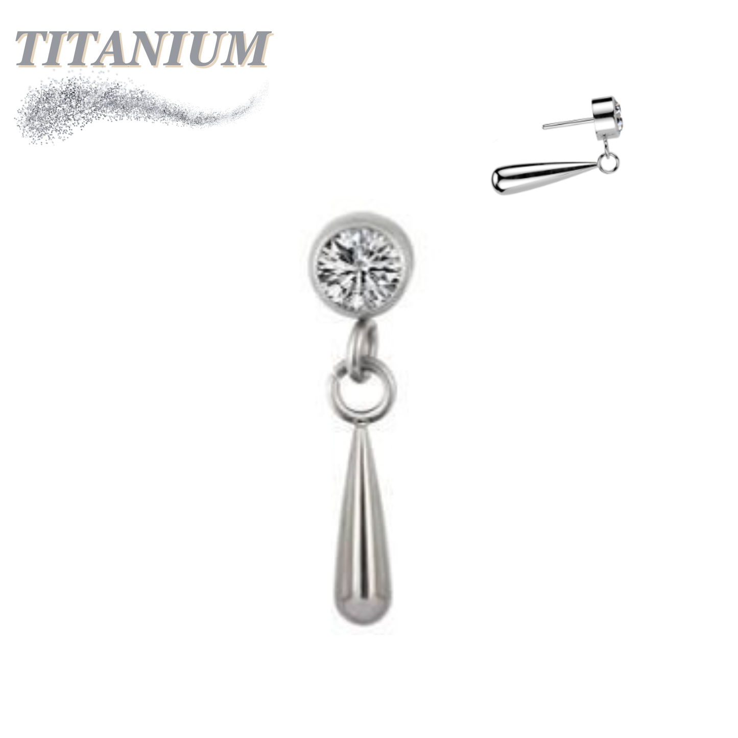 Titanium Threadless Bezel with Teardrop Dangle (Top Only)