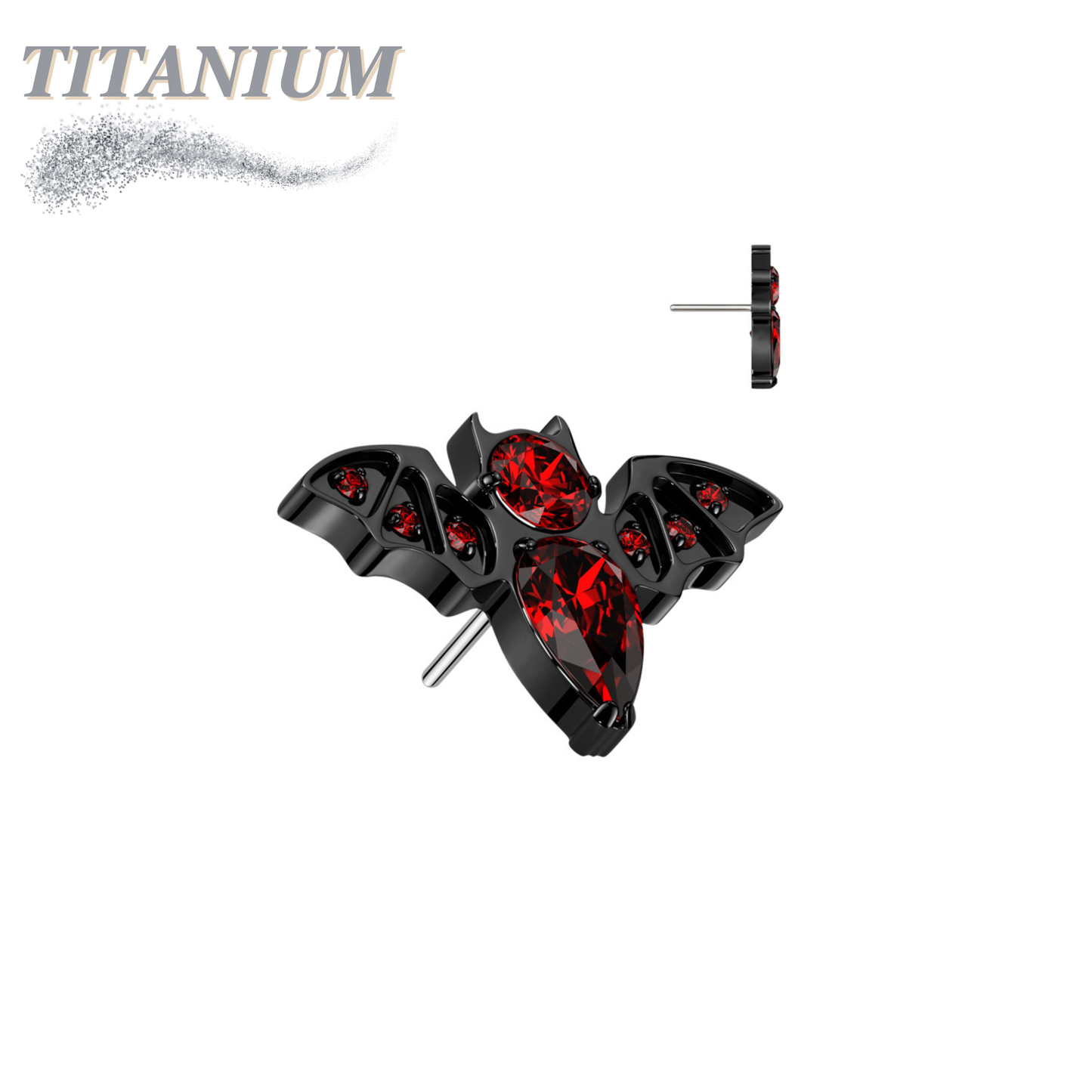 Titanium Threadless CZ Bat (Top Only)