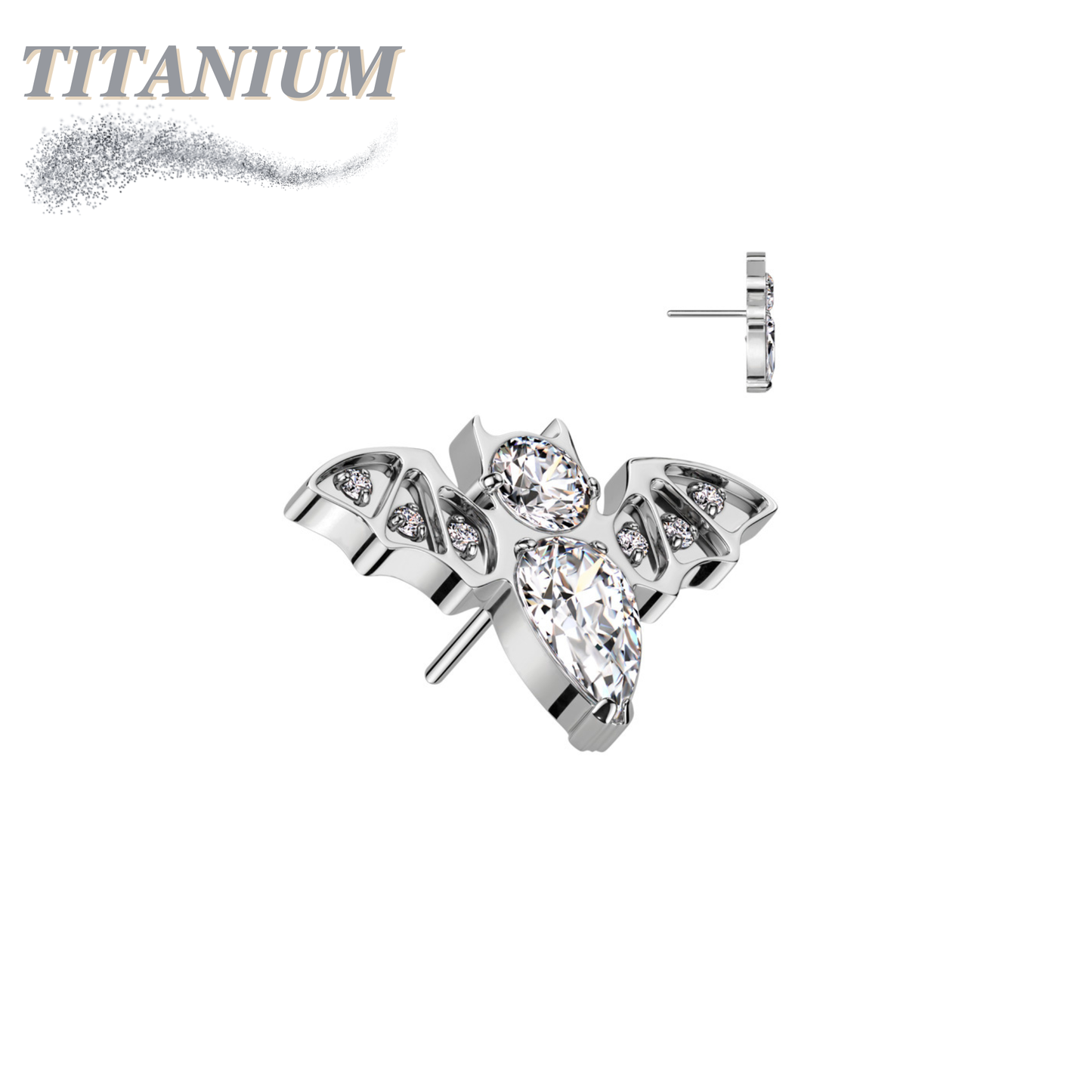 Titanium Threadless CZ Bat (Top Only)