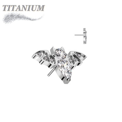 Titanium Threadless CZ Bat (Top Only)