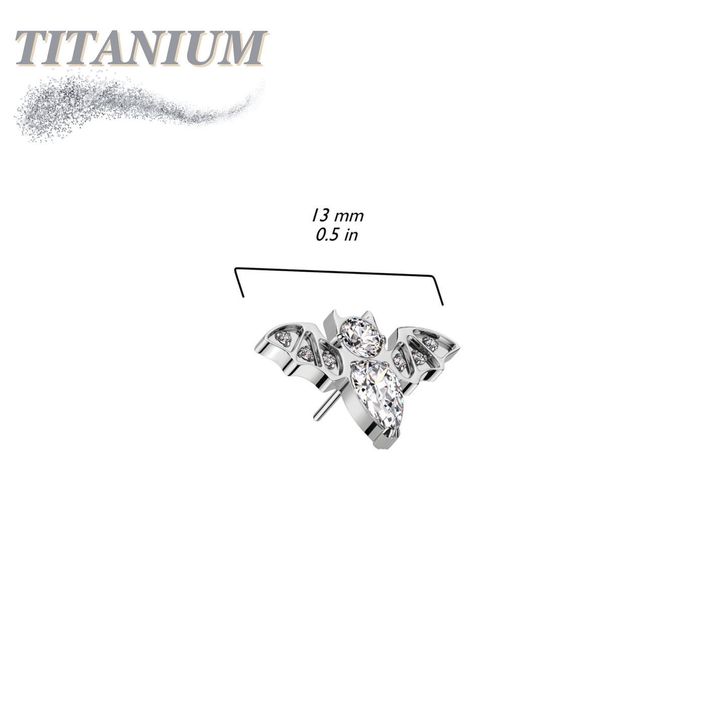 Titanium Threadless CZ Bat (Top Only)