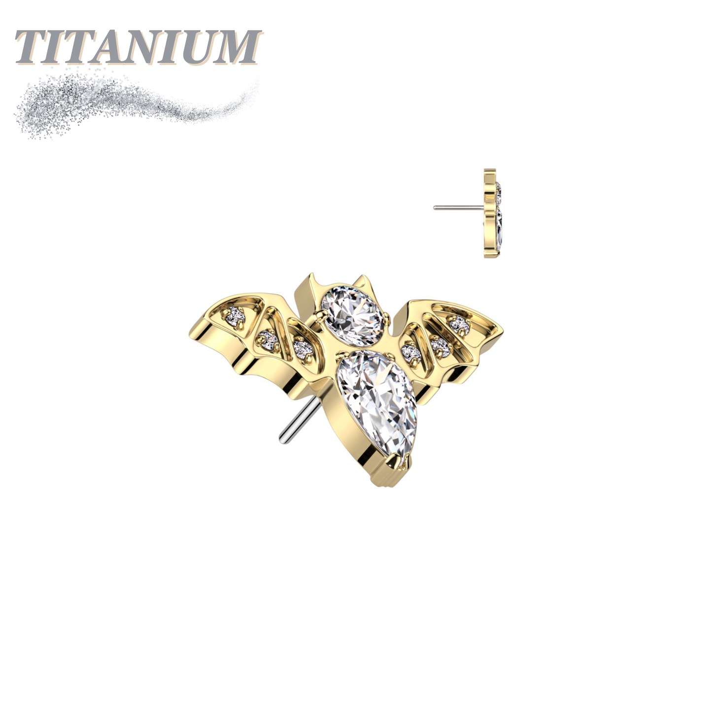 Titanium Threadless CZ Bat (Top Only)