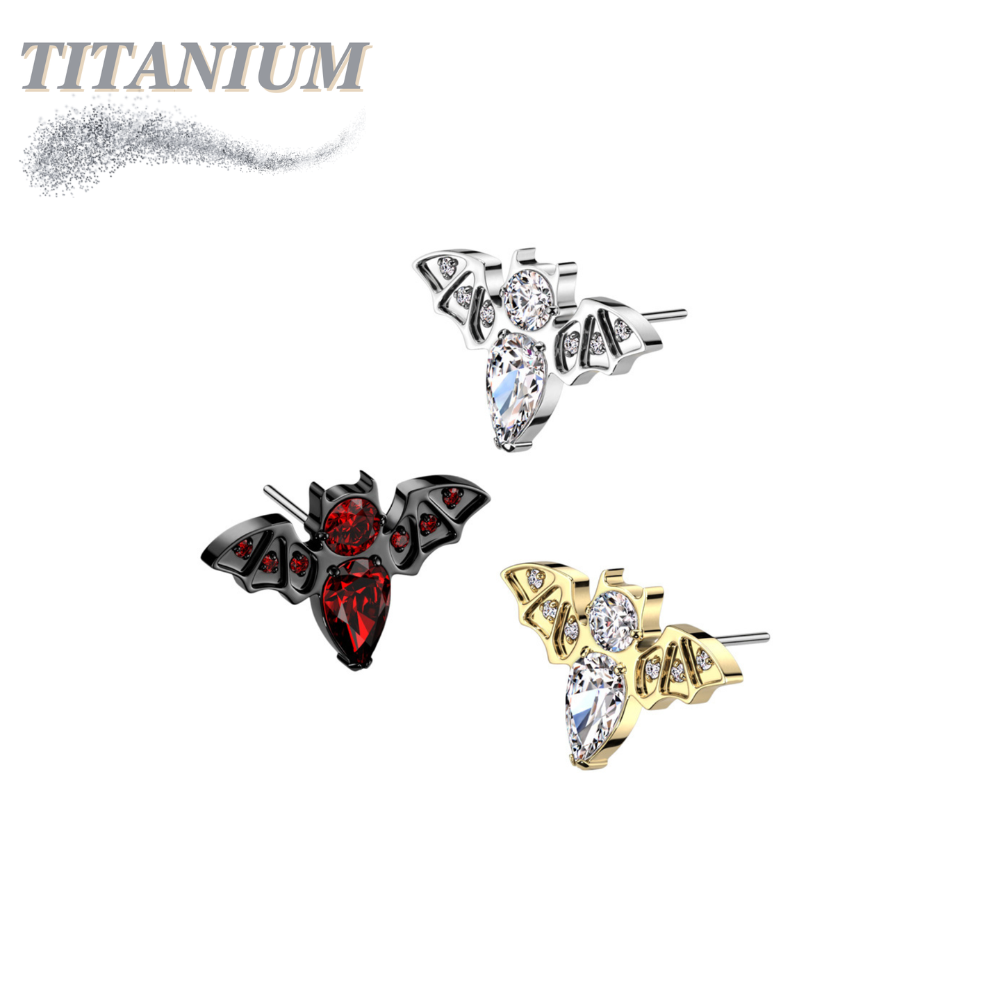 Titanium Threadless CZ Bat (Top Only)