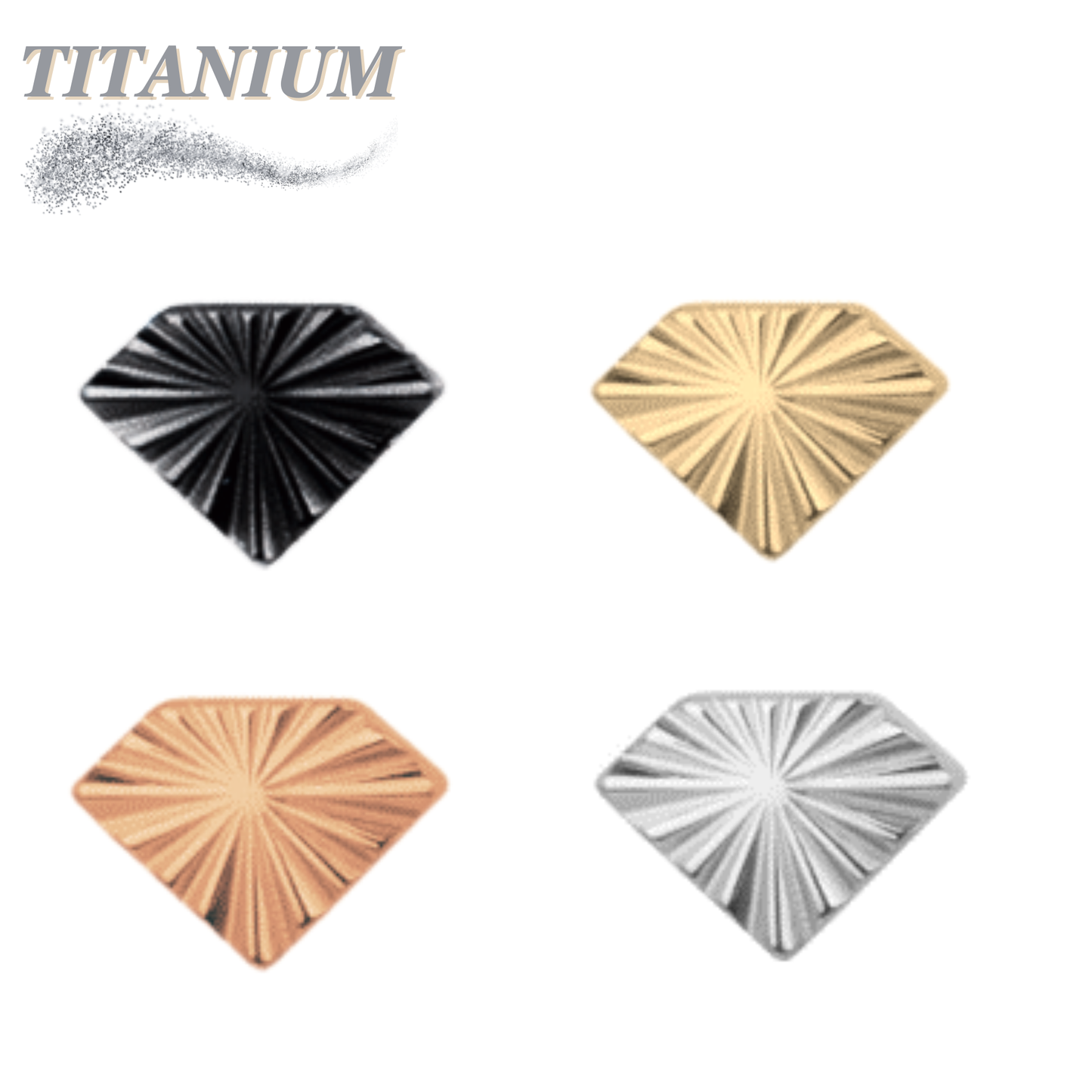 Titanium Threadless Diamond Shape Ridged (Top Only)