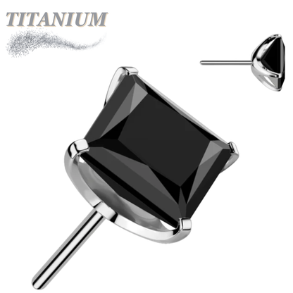 Titanium Threadless Square (Princess Cut) Gem in Claw Set  (Top Only)