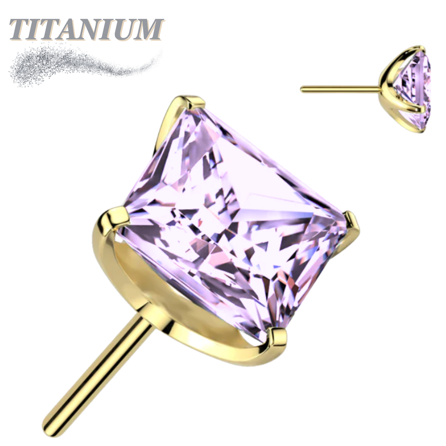 Titanium Threadless Square (Princess Cut) Gem in Claw Set  (Top Only)
