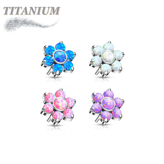 Titanium Threadless Opal Flower Top Only