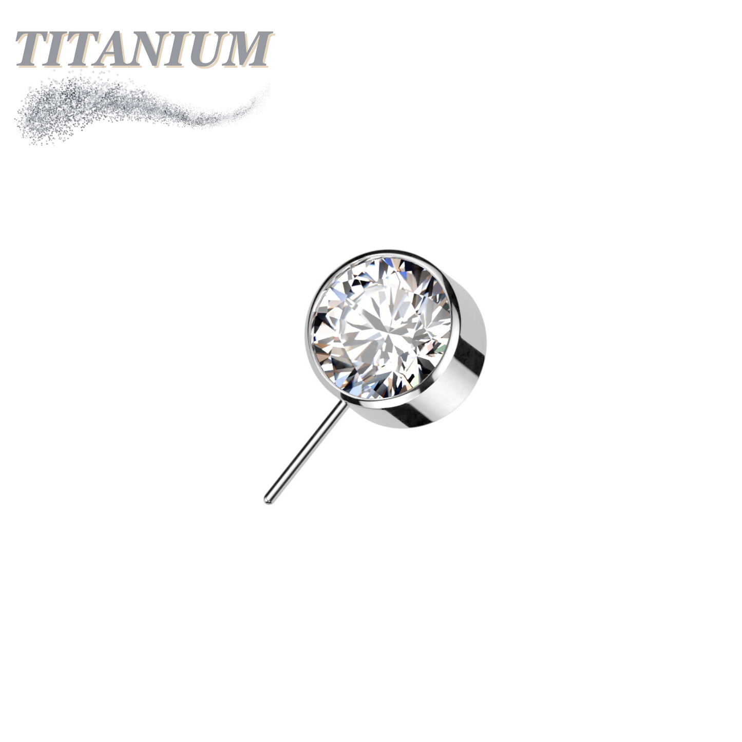 Titanium Threadless Front Facing Zircon Bezel Set Gem (Top Only)