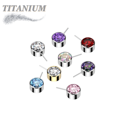Titanium Threadless Front Facing Zircon Bezel Set Gem (Top Only)