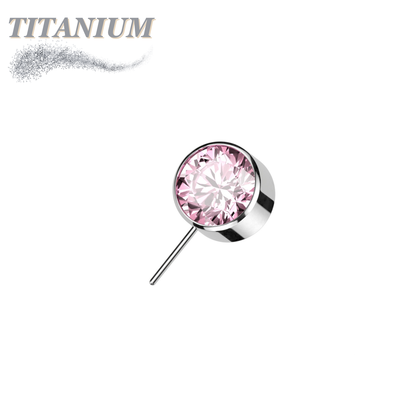 Titanium Threadless Front Facing Zircon Bezel Set Gem (Top Only)